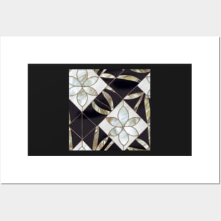 Black Onyx and Mother of Pearl Flowers - Seamless Floral Pattern Posters and Art